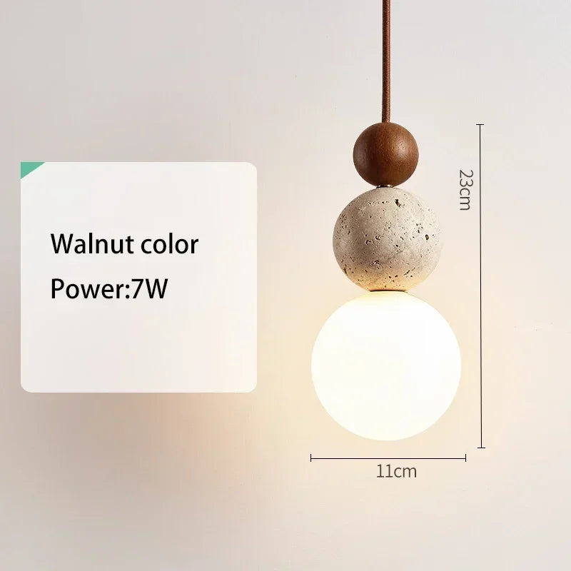Lampa wisząca Luma – kremowy trawertyn i drewno WARIANTY DO WYBORU