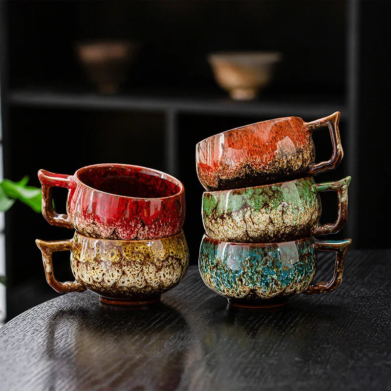 Zestaw 2 ręcznie robionych kubków ceramicznych z unikatową glazurą