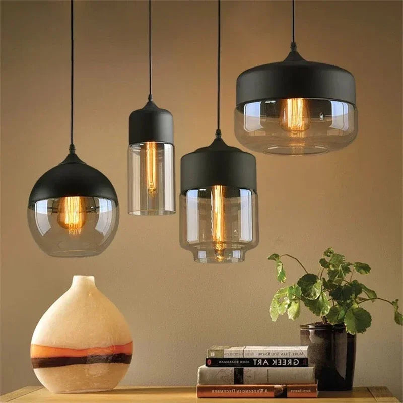 Skandynawska lampa wisząca LED – szkło i drewno WARIANTY