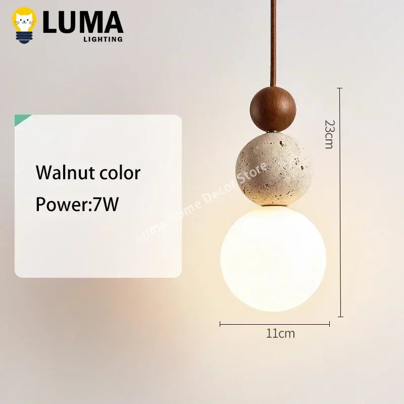 Lampa wisząca Luma – kremowy trawertyn i drewno WARIANTY DO WYBORU