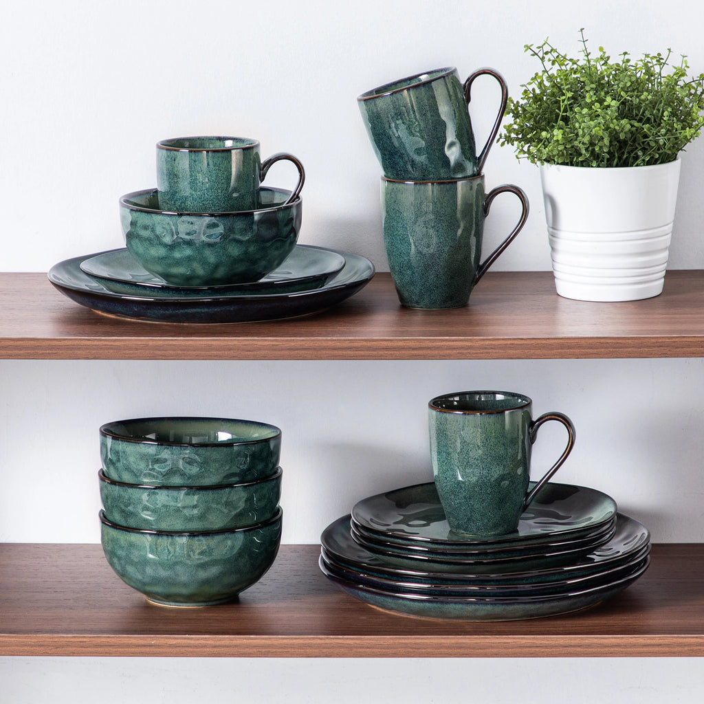 Zestaw obiadowy Vancasso Starry Green 16/32 elementy – ceramika z efektem reaktywnej glazury