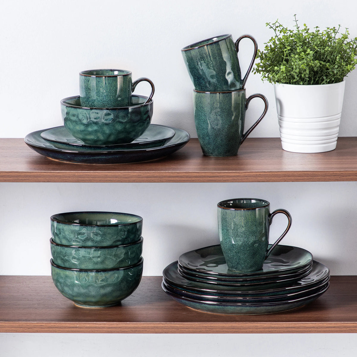Zestaw obiadowy Vancasso Starry Green 16/32 elementy – ceramika z efektem reaktywnej glazury