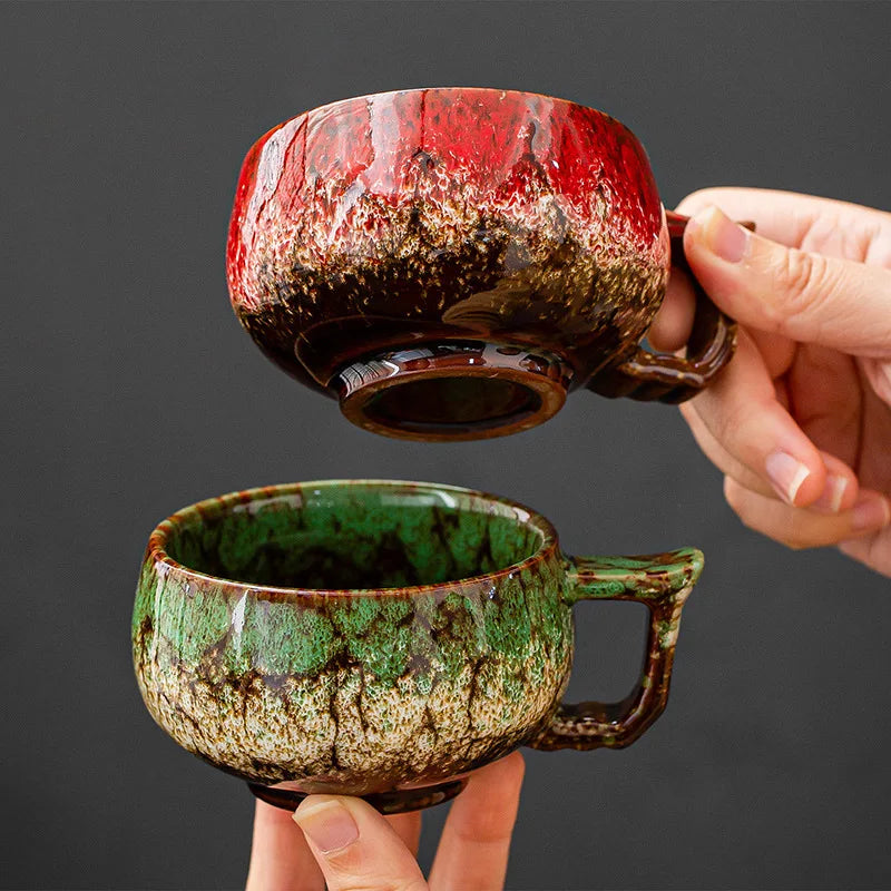 Zestaw 2 ręcznie robionych kubków ceramicznych z unikatową glazurą