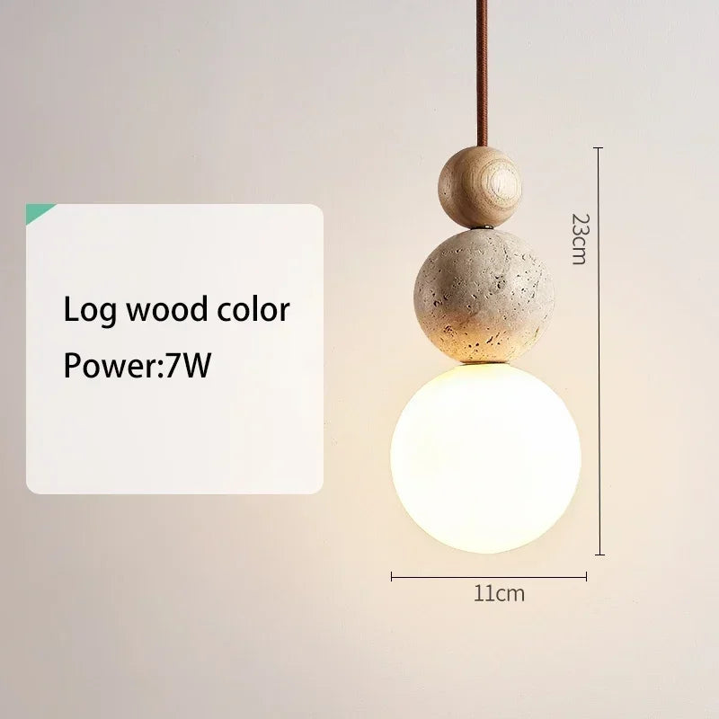 Lampa wisząca Luma – kremowy trawertyn i drewno WARIANTY DO WYBORU
