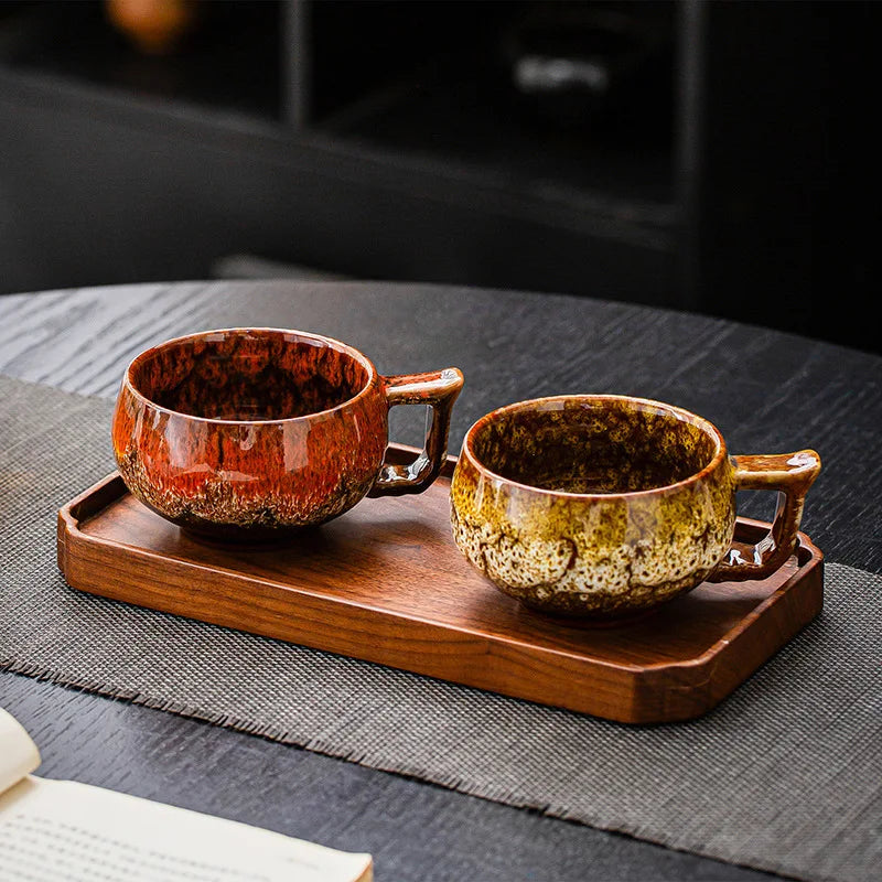 Zestaw 2 ręcznie robionych kubków ceramicznych z unikatową glazurą